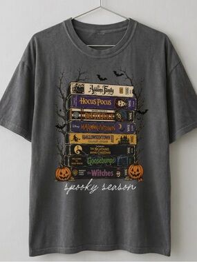 Halloween VHS Tapes Stack Retro 90s Spooky Season Graphic Tee - Comfort Colors